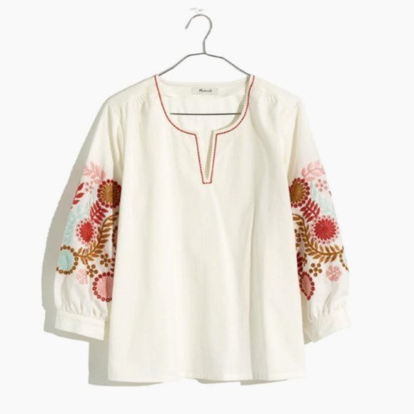 Madewell Tops - Madewell Embroidered Sleeve Popover Top